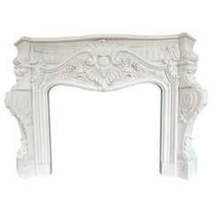 Vintage A Very large Reclaimed French Rococo White Marble Fireplace