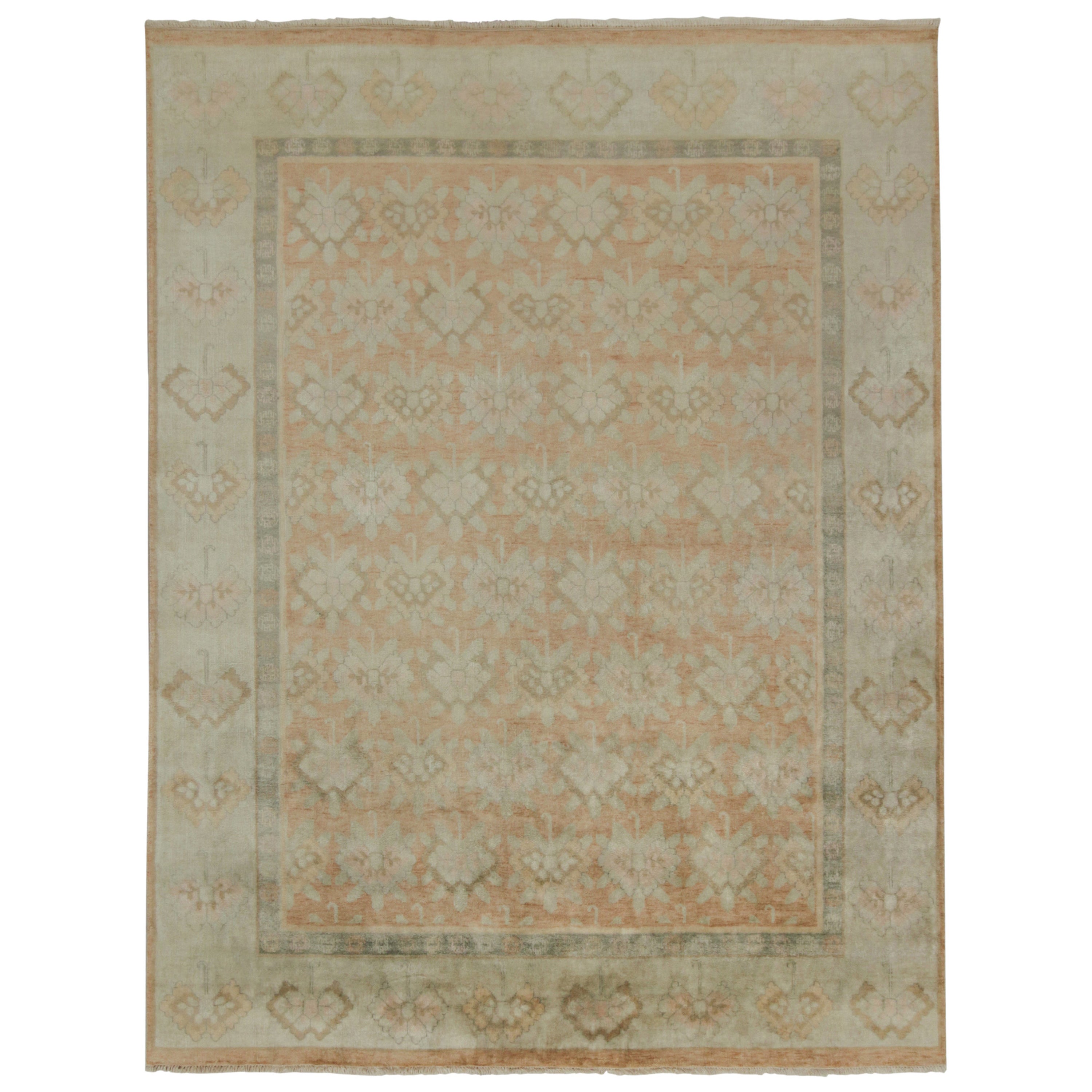 Rug & Kilim’s European Style Rug with Orange, Blue and Pink Floral Pattern