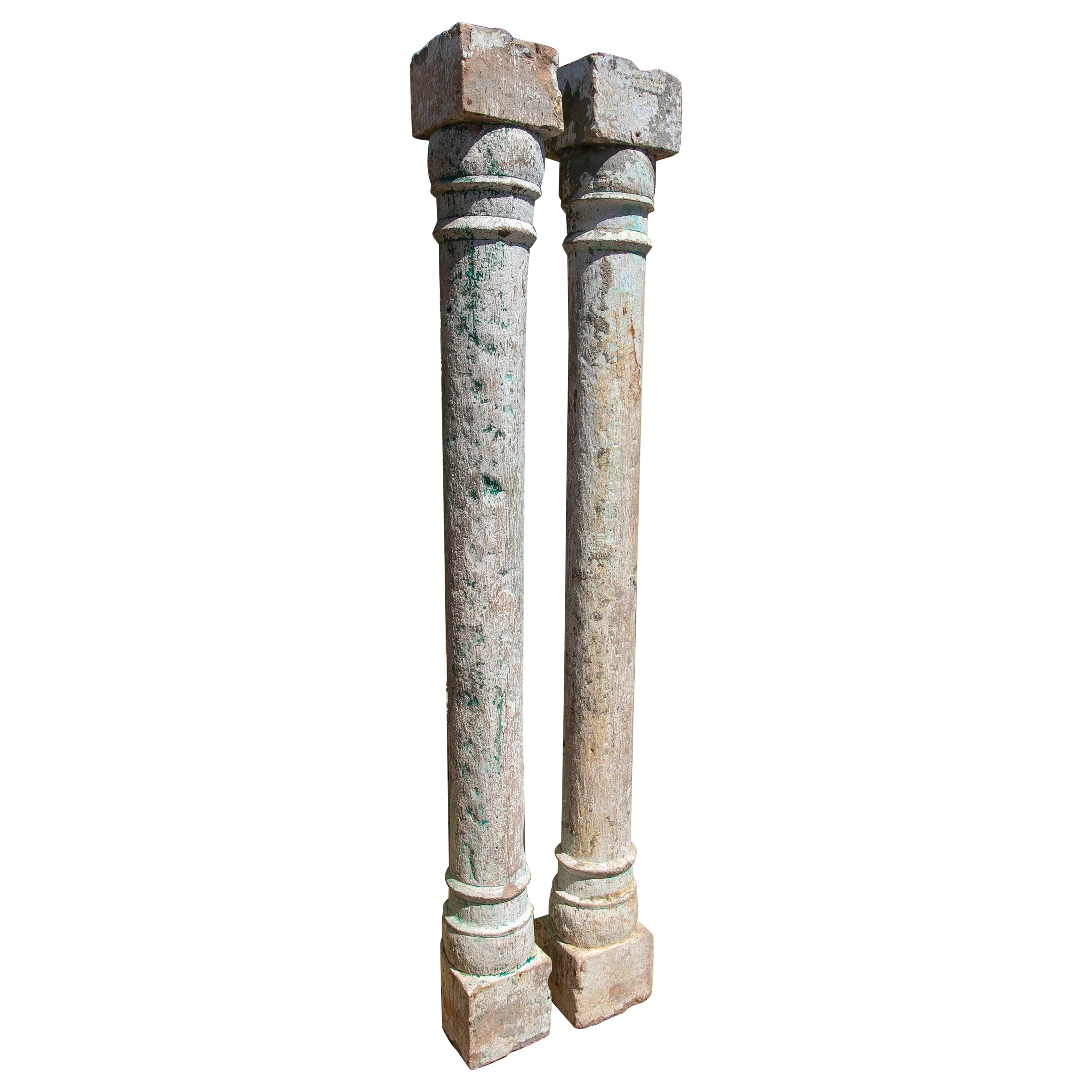 19th Century Pair of Hand-Carved Stone Columns