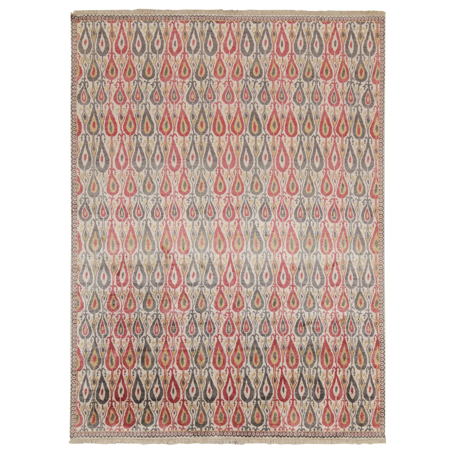 Rug & Kilim’s Classic Ikats Style Rug with Red, Gray and Gold Patterns