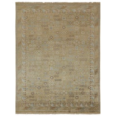 Rug & Kilim’s Khotan Style Rug with Blue & Beige-Brown Geometric Pattern