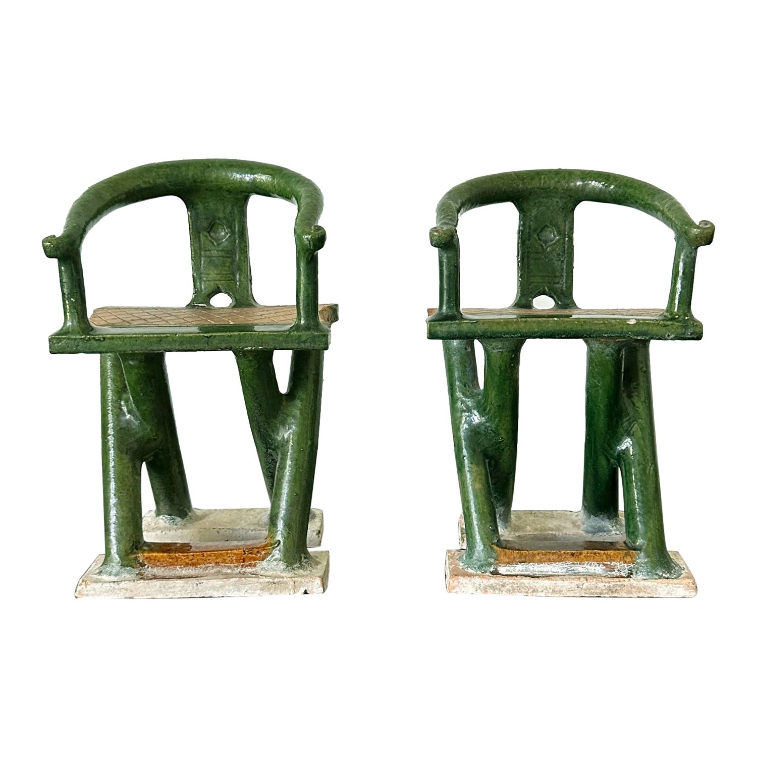 Pair of Chinese Ming Dynasty Tomb Funeral Pottery Chair Models  For Sale