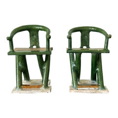 Pair of Chinese Ming Dynasty Tomb Funeral Pottery Chair Models 