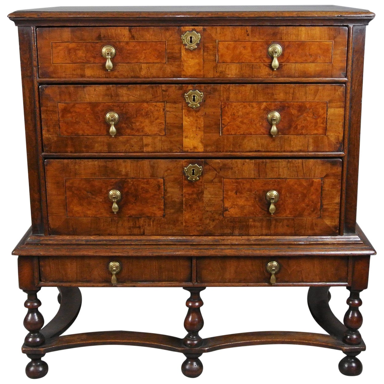 Exceptional William and Mary Walnut and Oak Chest on Stand c. 1690
