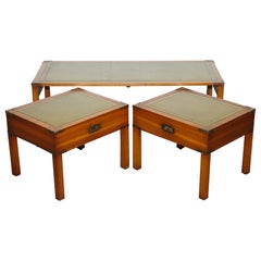 BEVAN FUNNELL COFFEE TABLE WITH TWO SiDE UNDER TABLES GREEN LEATHER TOP