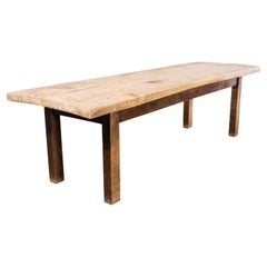1930's French Thick Wild Oak Rectangular Farmhouse Dining Table - Scrubbed Top
