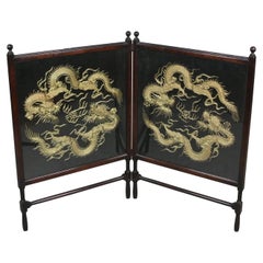 Fine 19th Century Chinese Dragon Gold Thread Embroidered Fireside Screen c. 1890