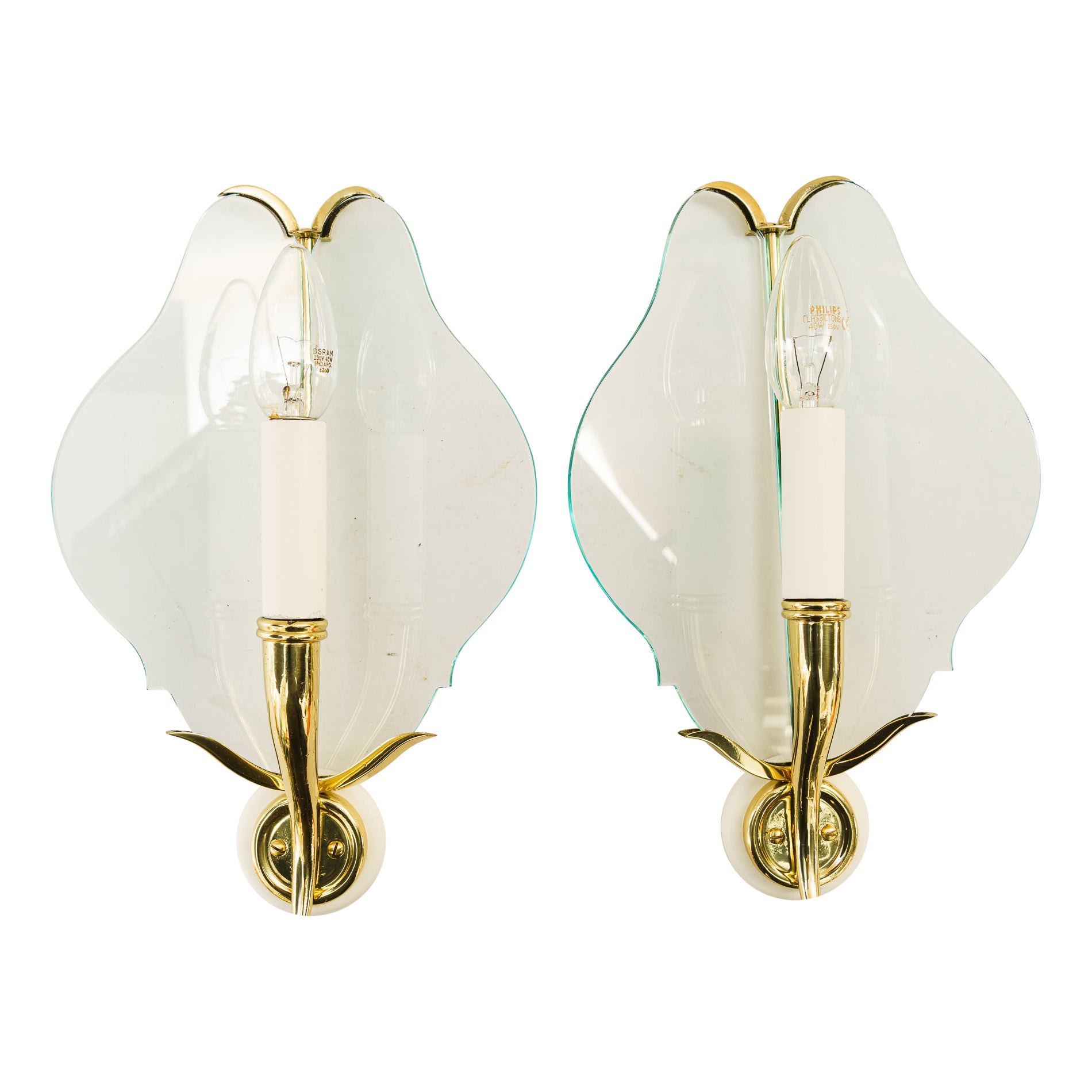 2 Rare wall lamps with original glass shades vienna around 1950s For Sale