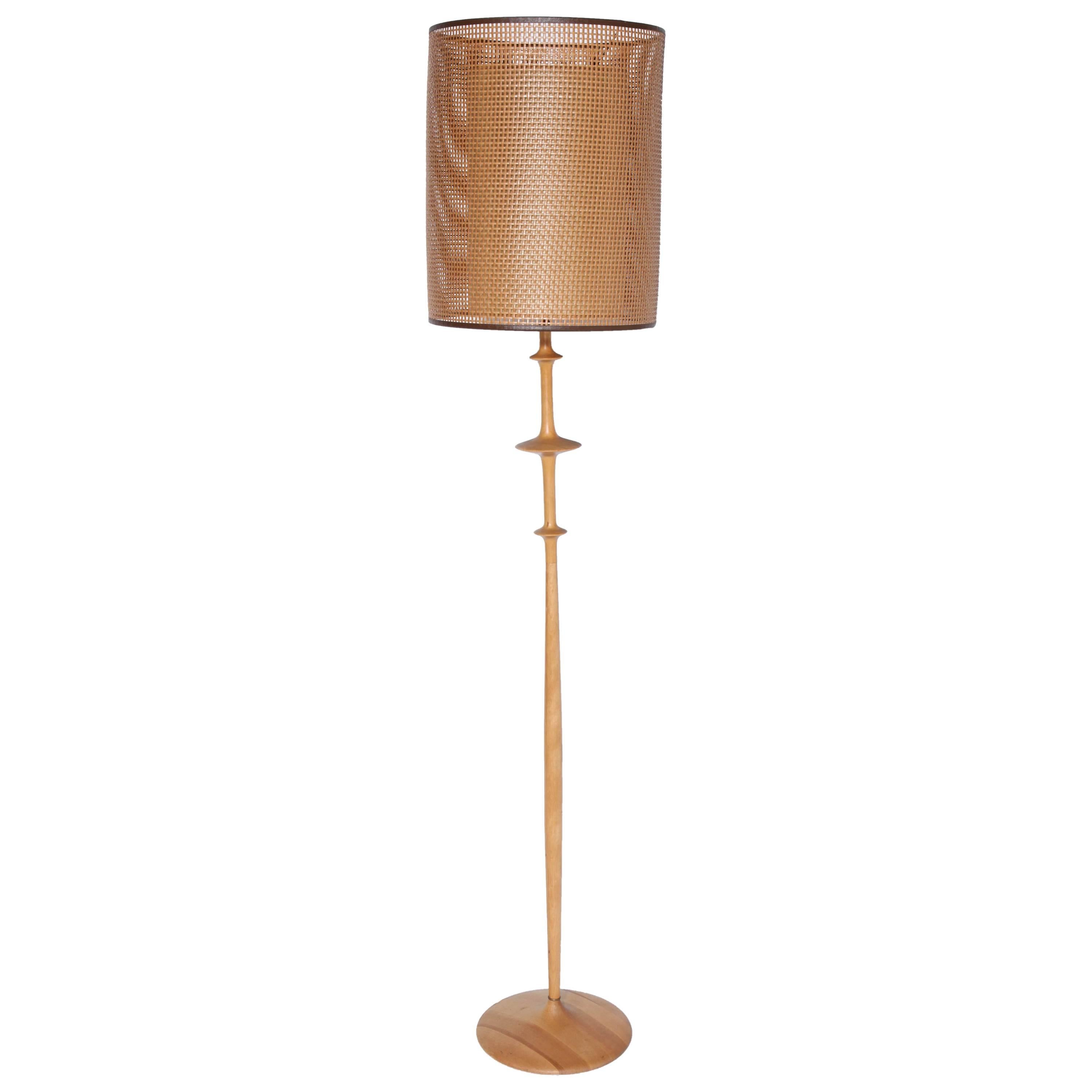 CX Design Studio Hand Turned Solid Beech Floor Lamp, 1970's For Sale