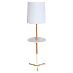 1950's Bleached Mahogany and Brass Floor Lamp with Off-White Micarta Side Table 4