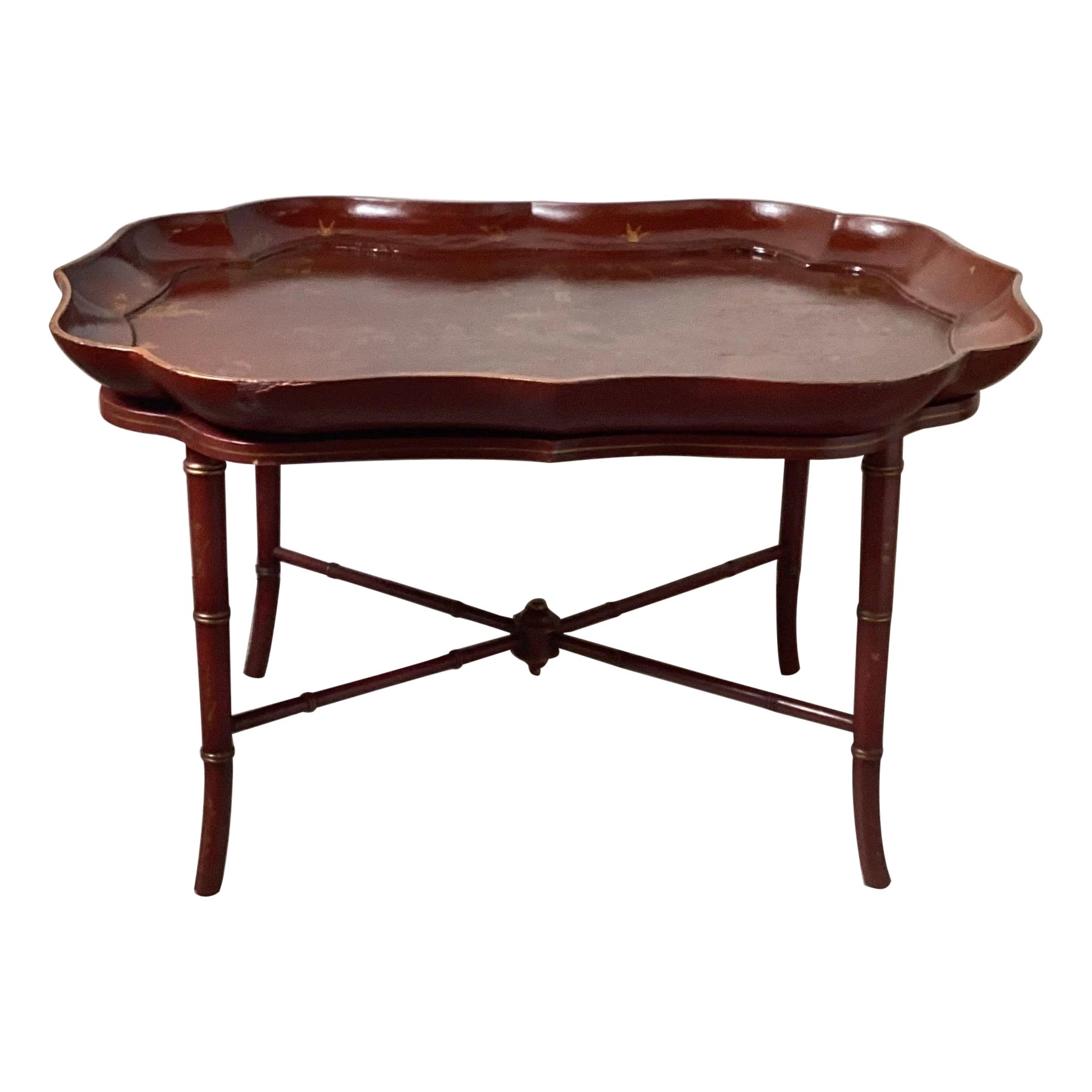 A 19th Century Red Chinoiserie Tray Table on Later Base For Sale