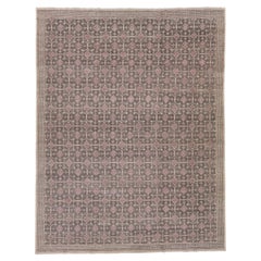 Geometrischer moderner Wollteppich im Khotan-Stil, handgefertigt in Grau