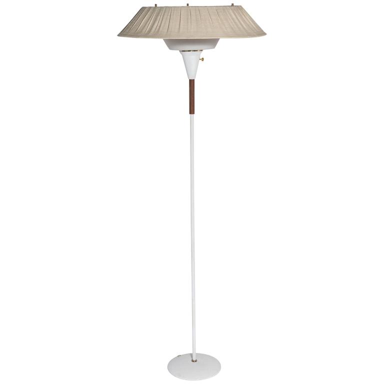 1950s White Enamel and Walnut Double Shade Floor Lamp in Plastic and