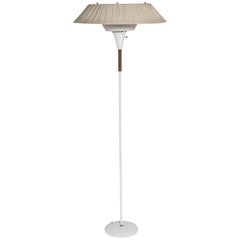 Tall Walnut & White Enamel Floor Lamp with Double Shades, 1950s 