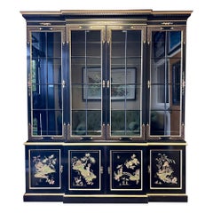 Handpainted Black Lacquer Chinoiserie China Display Cabinet