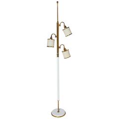 Stiffel Brass and Cream Adjustable Reading Floor Lamp with Three Shades, 1950's