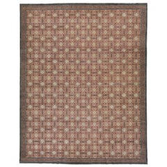 Handmade Khotan Style Modern Wool Rug With Geometric Design In Brown