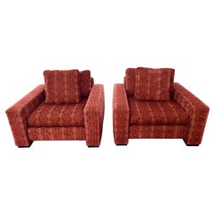 Maurice Villency Italian Upholstered Cube Club Chairs Pr