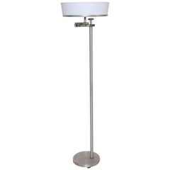 Kurt Versen Brushed Aluminum Flip Top Floor Lamp with White Linen Shade, C. 1940