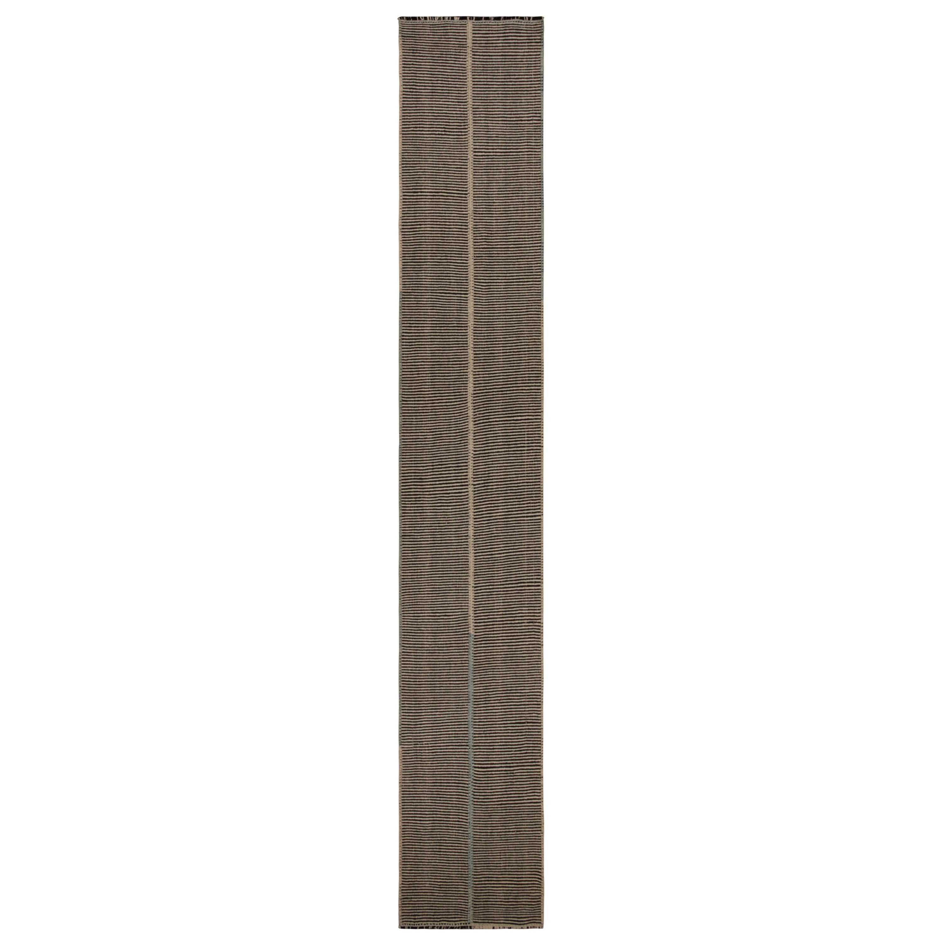 Rug & Kilim’s Contemporary Kilim Extra-Long Runner Rug, in Beige and Black