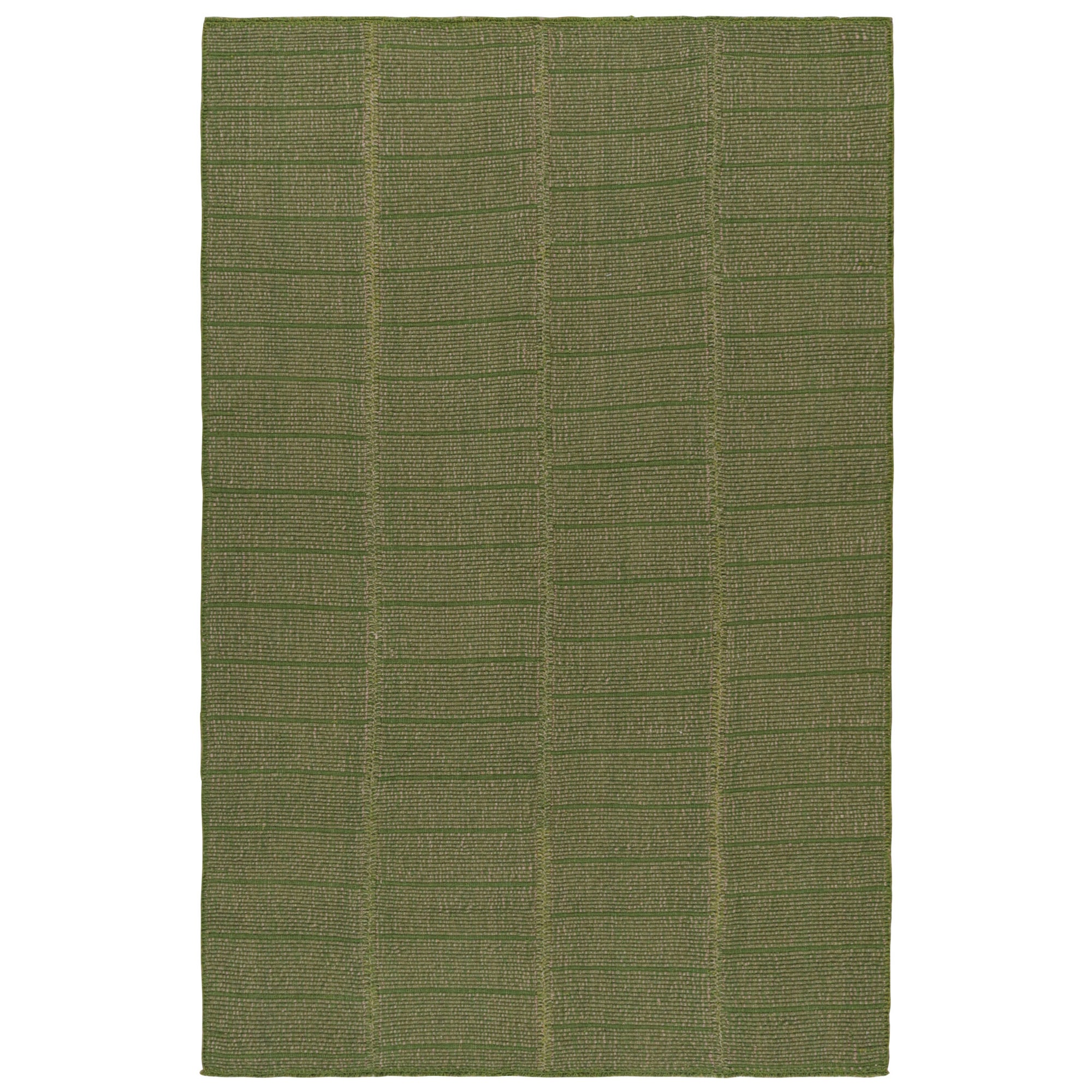 Rug & Kilim’s Contemporary Kilim in Green with Beige Accents For Sale
