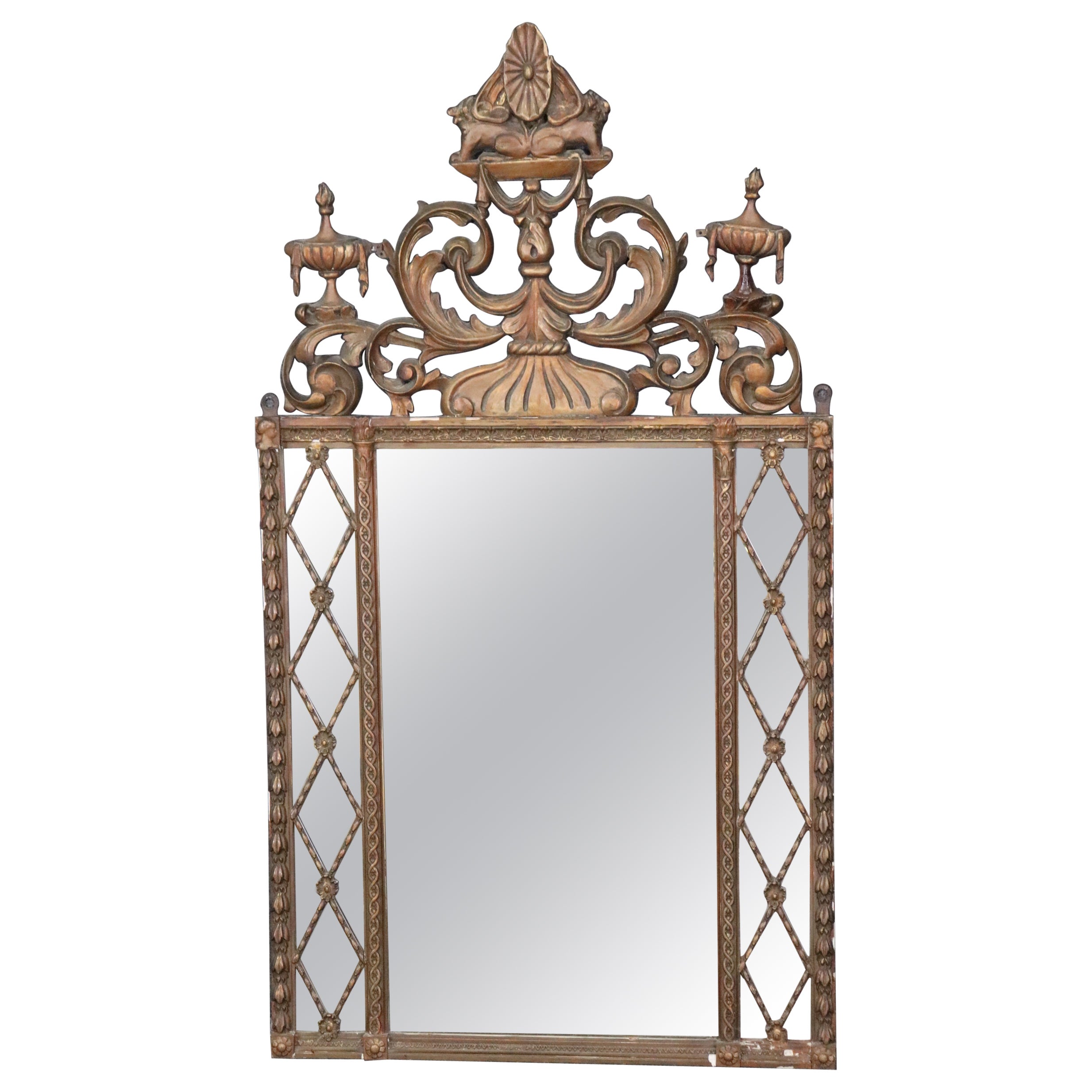 French Regency Style Carved Wood and Gesso Wall Hanging Mirror For Sale