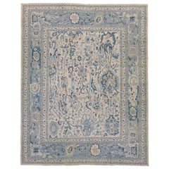 Beige Modern Khotan Style Wool Rug With Allover Blue Design