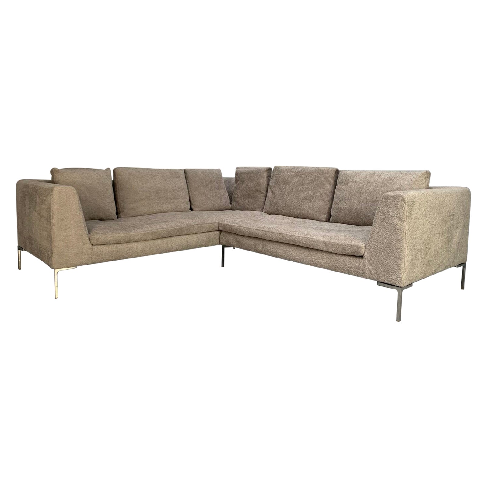 B&B Italia “Charles” L-Shape Sofa – In Pale Grey Boucle For Sale