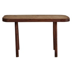 French Brutalist Wood Side Table