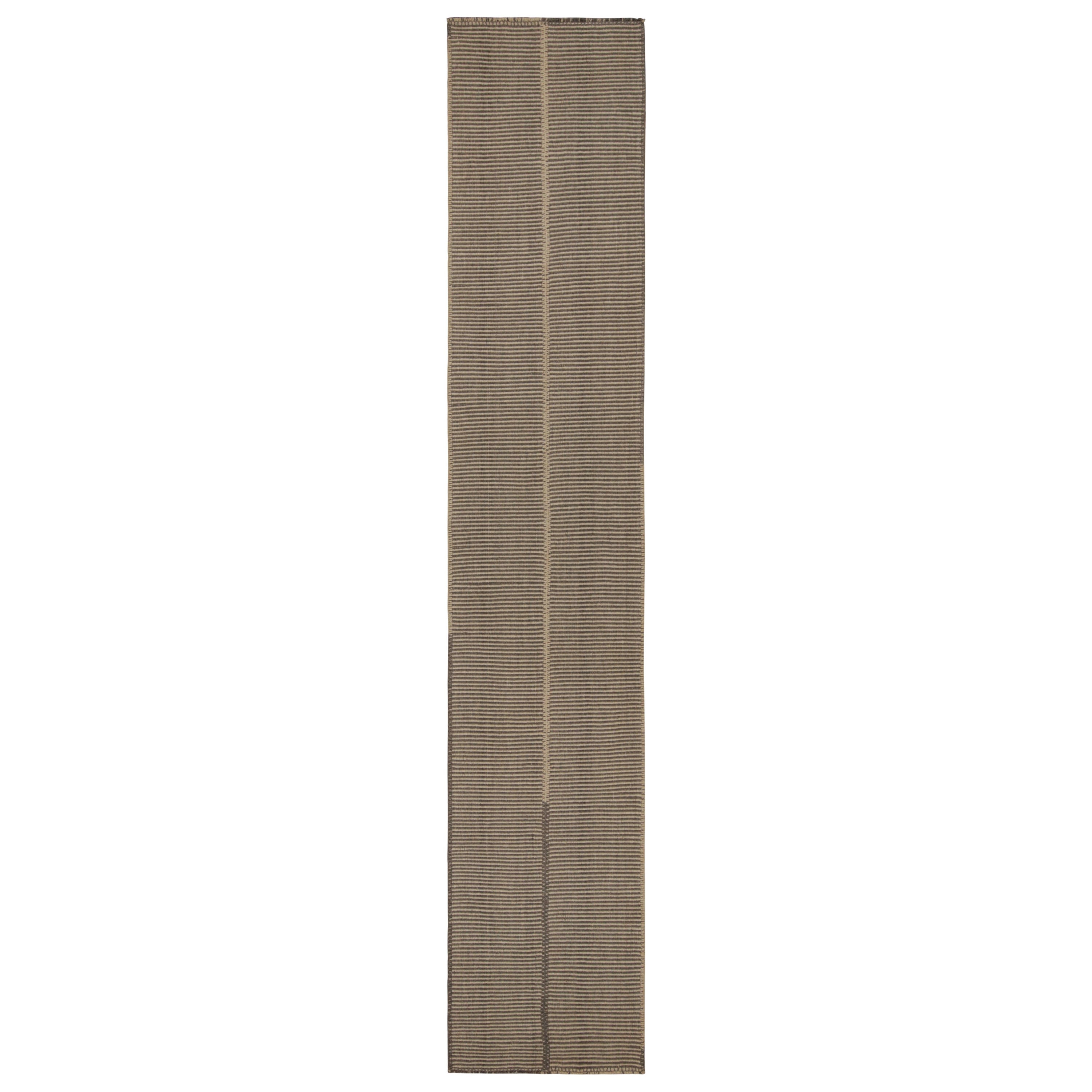 Rug & Kilim’s Contemporary Kilim Extra-Long Runner Rug, in Gray and Beige
