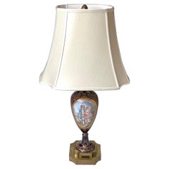 A 19th Century Serves Hand Painted Porcelain Cobalt and Gilt Vase Now as a Lamp