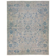 Beige Contemporary Floral Oushak style Wool Rug