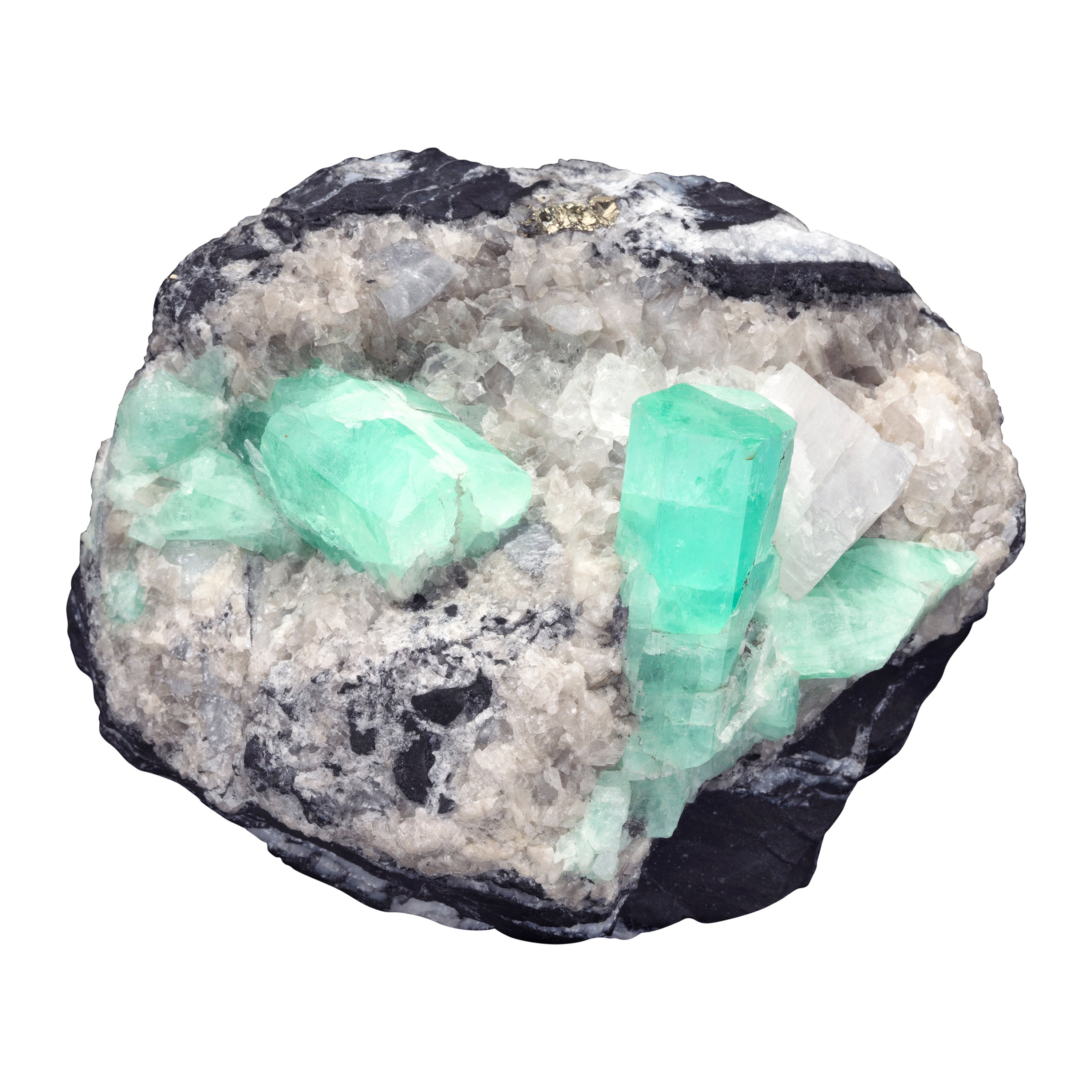 Emerald on Calcite With Pyrite