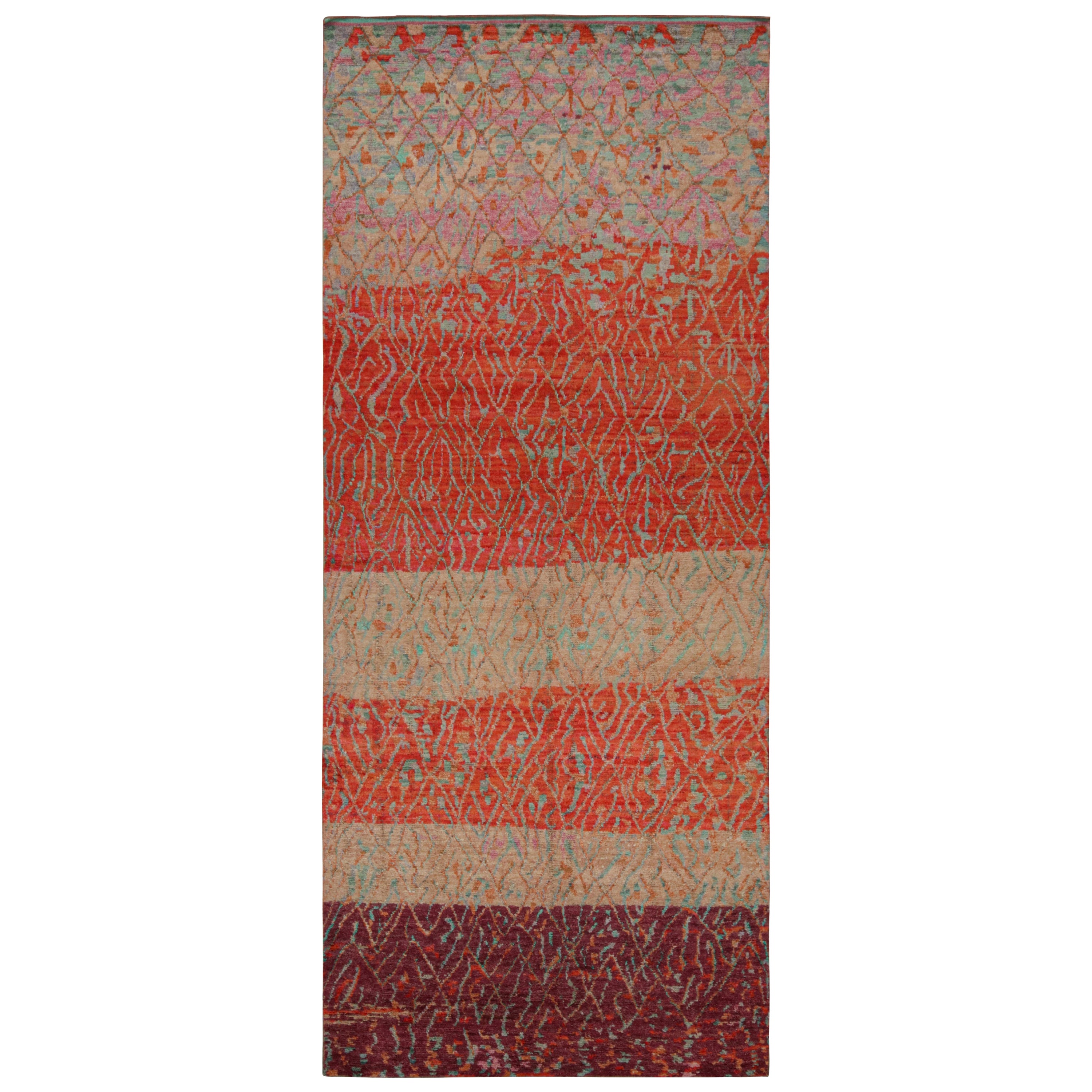 Rug & Kilim’s Moroccan Style Gallery Runner in Red with Geometric Patterns For Sale