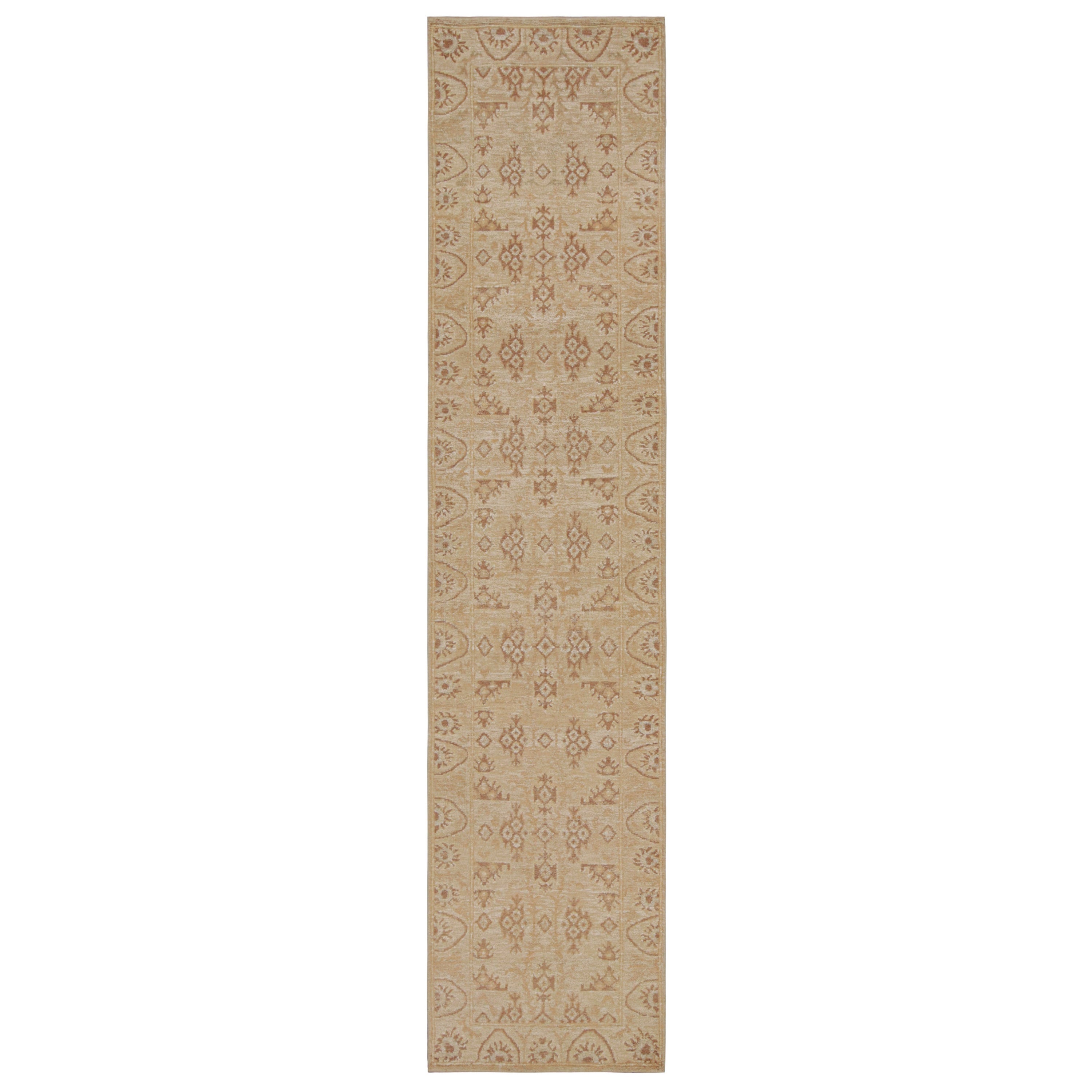 Rug & Kilim’s Oushak Style Rug in Beige-Brown Floral Pattern For Sale