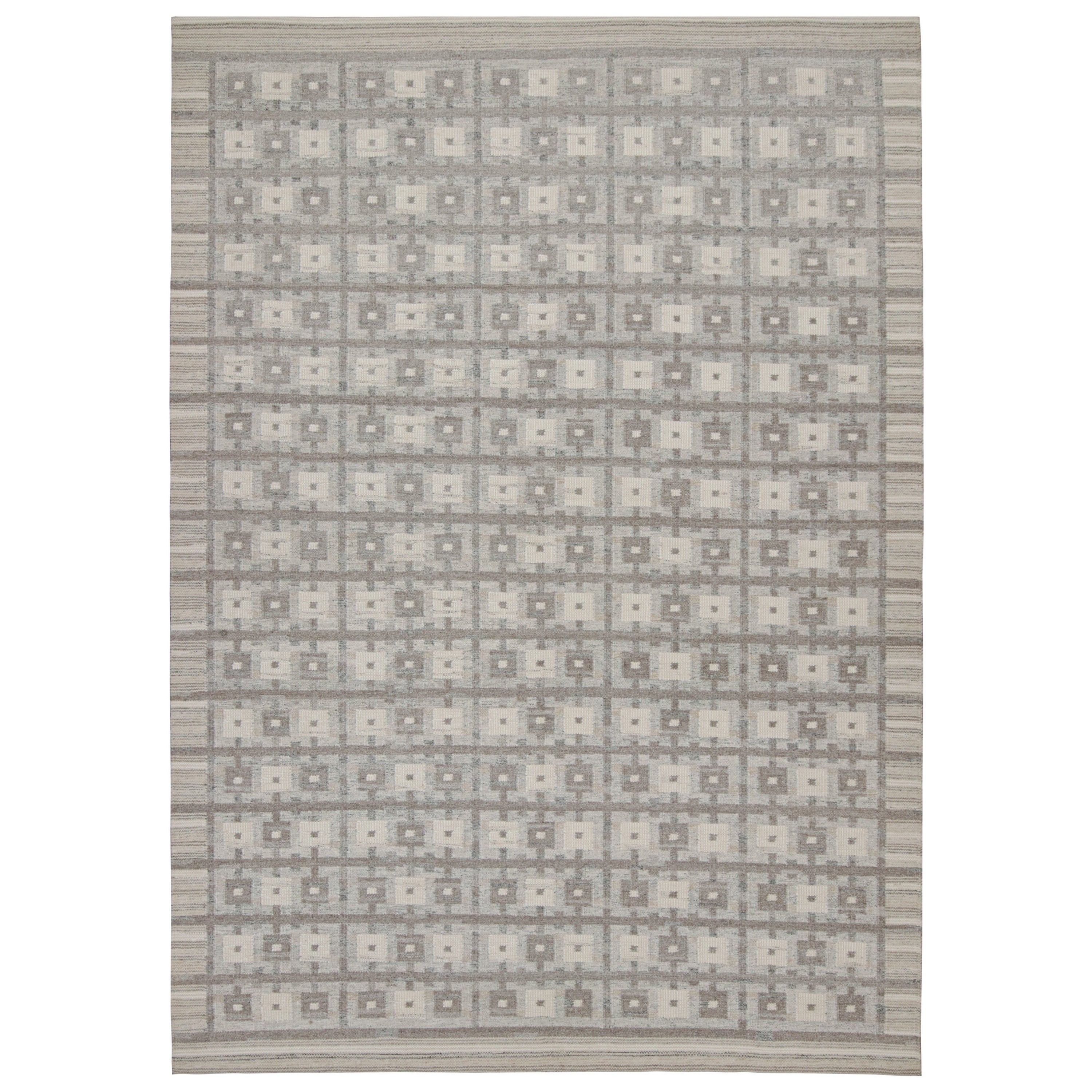 Rug & Kilim’s Scandinavian Style Kilim Rug with Gray and Beige Geometric Pattern