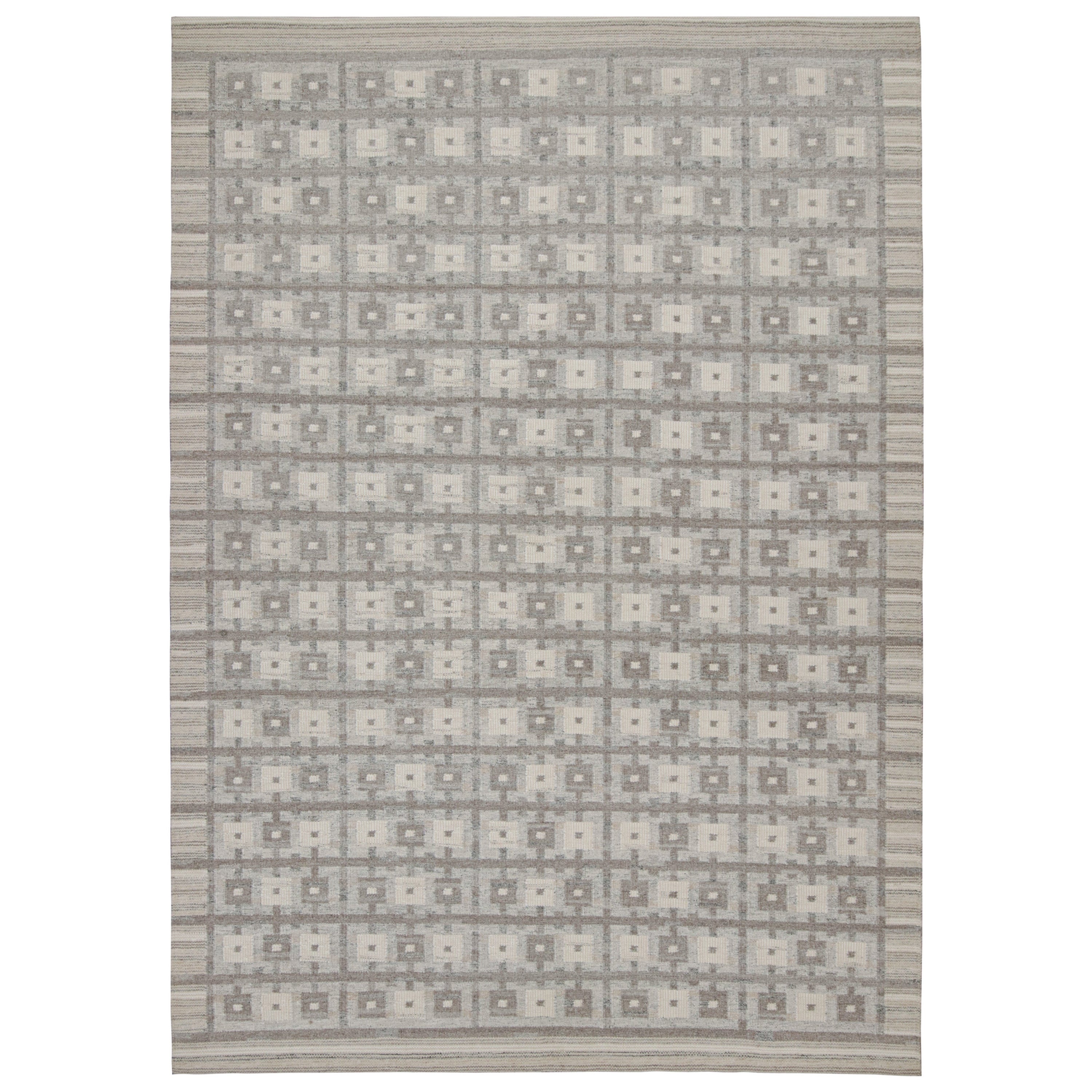 Rug & Kilim's skandinavischer Kilimteppich mit grauem und beigem geometrischem Muster