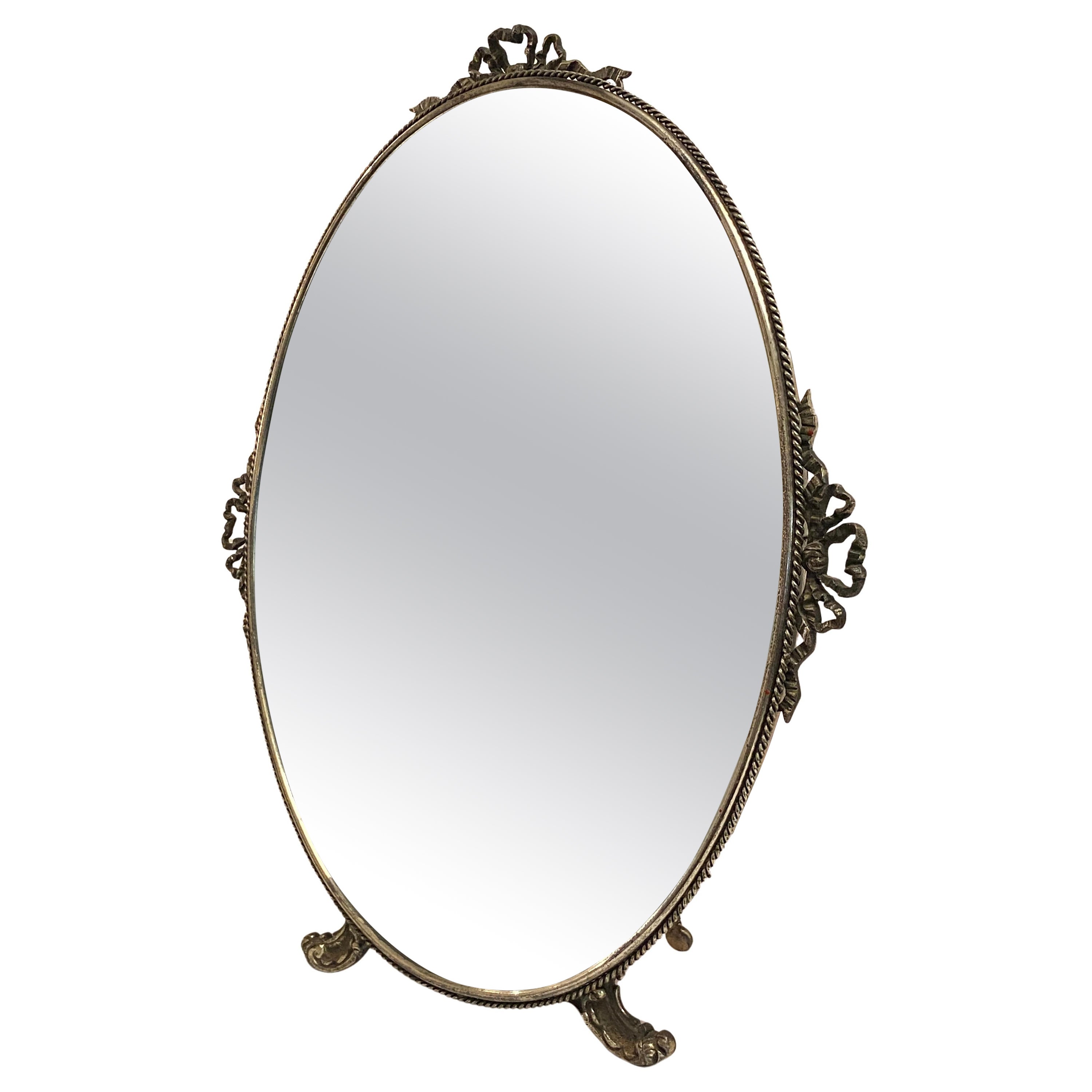 Antique French Vintage Silver Plate Table Vanity Mirror  For Sale