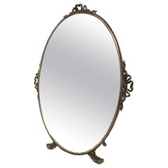 Used French Vintage Silver Plate Table Vanity Mirror 