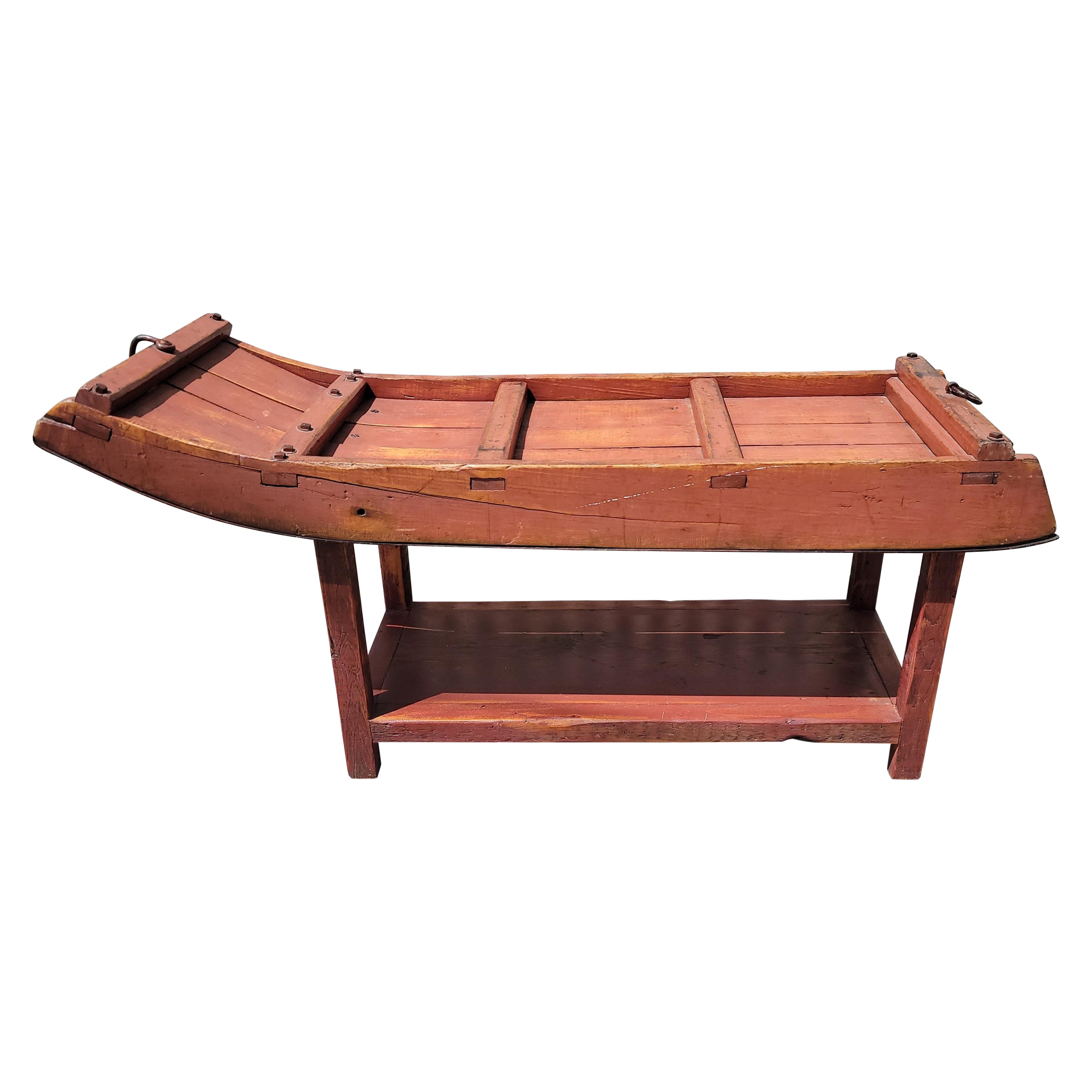 19Thc Folky Sled Table in Original Red Paint For Sale
