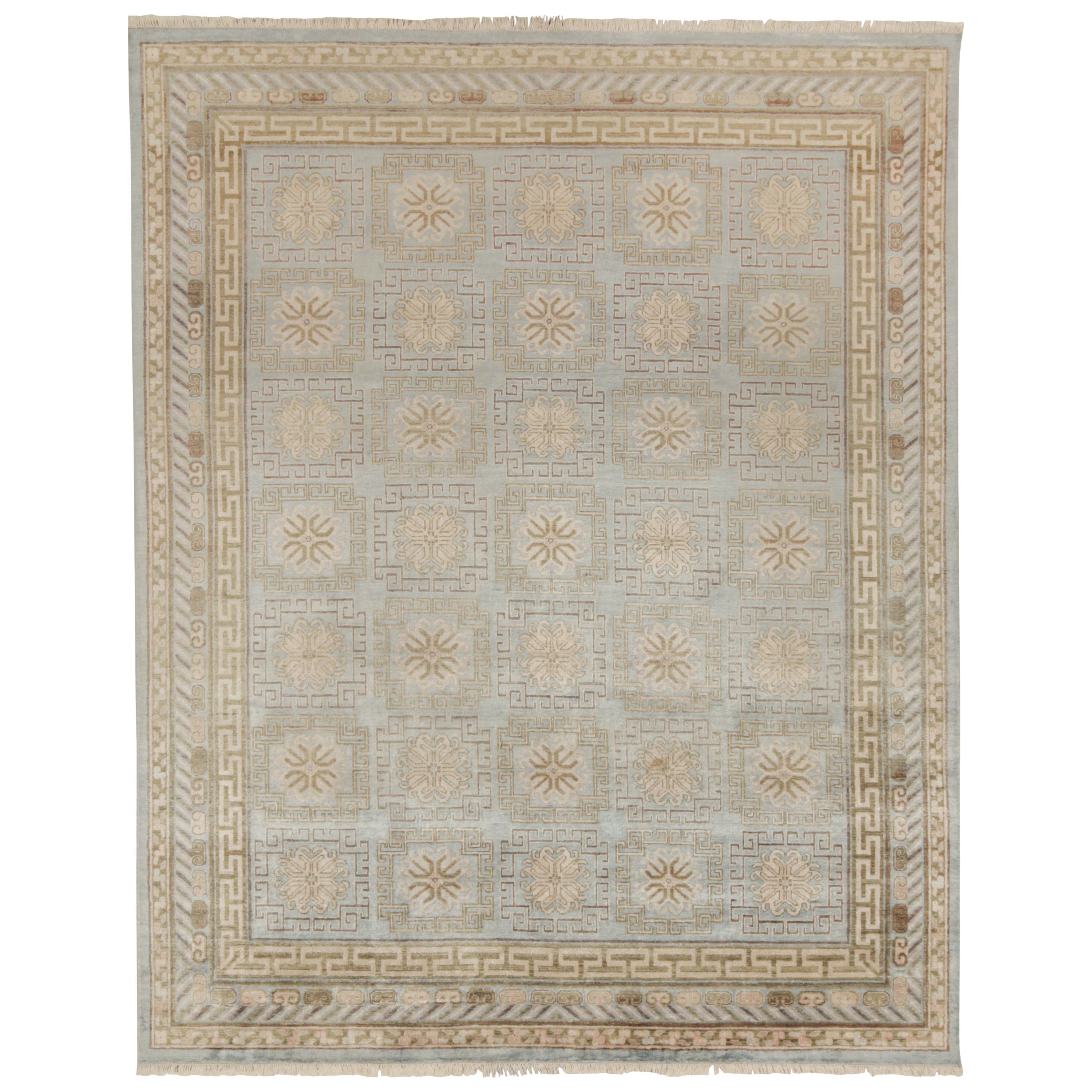 Rug & Kilim's Khotan Style Rug with Blue & Beige-Brown Medallion Patterns (tapis de style Khotan avec motifs de médaillons bleus et beige-brun)