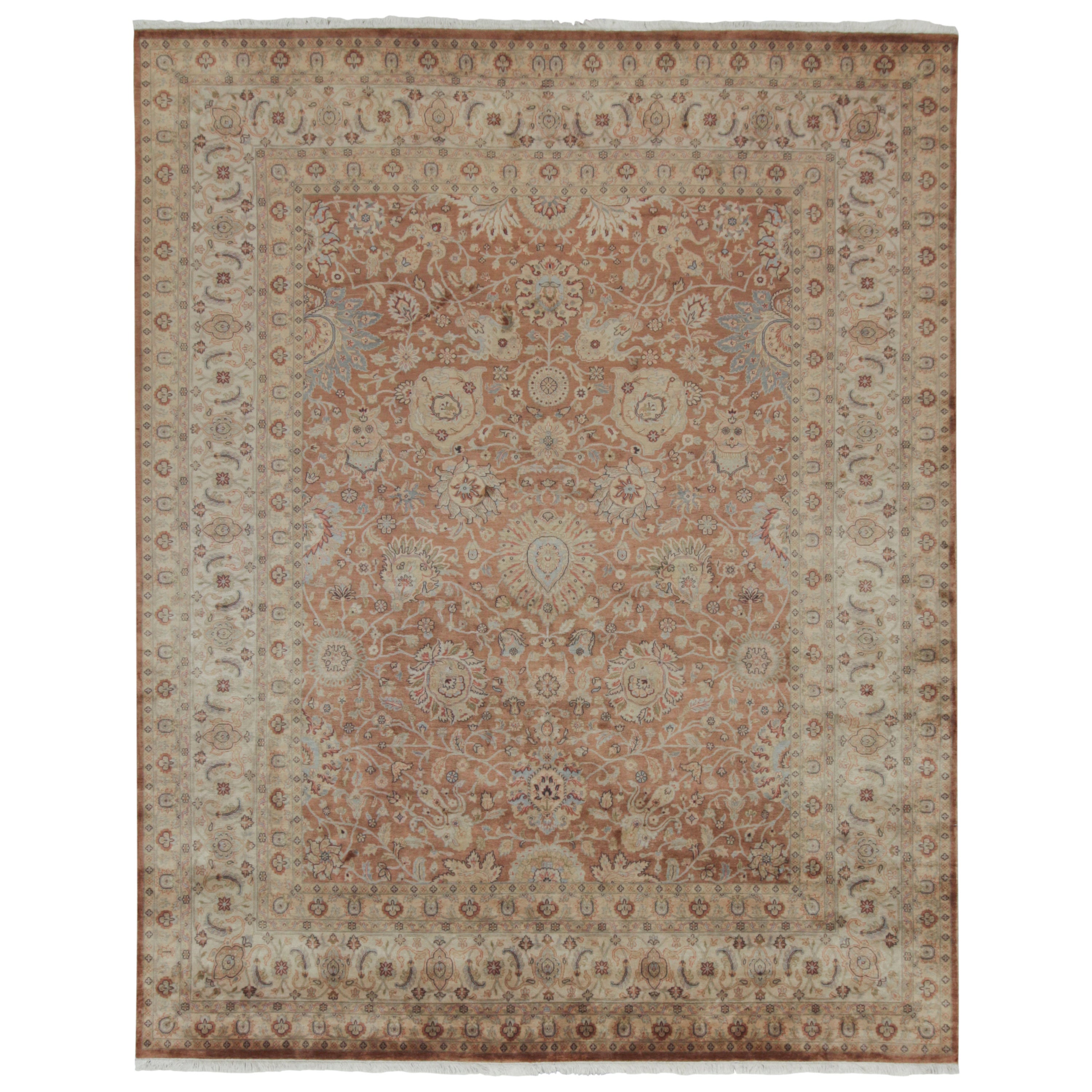 Rug & Kilim’s Persian Tabriz Style Rug in Rust, Brown and Blue Floral Pattern For Sale