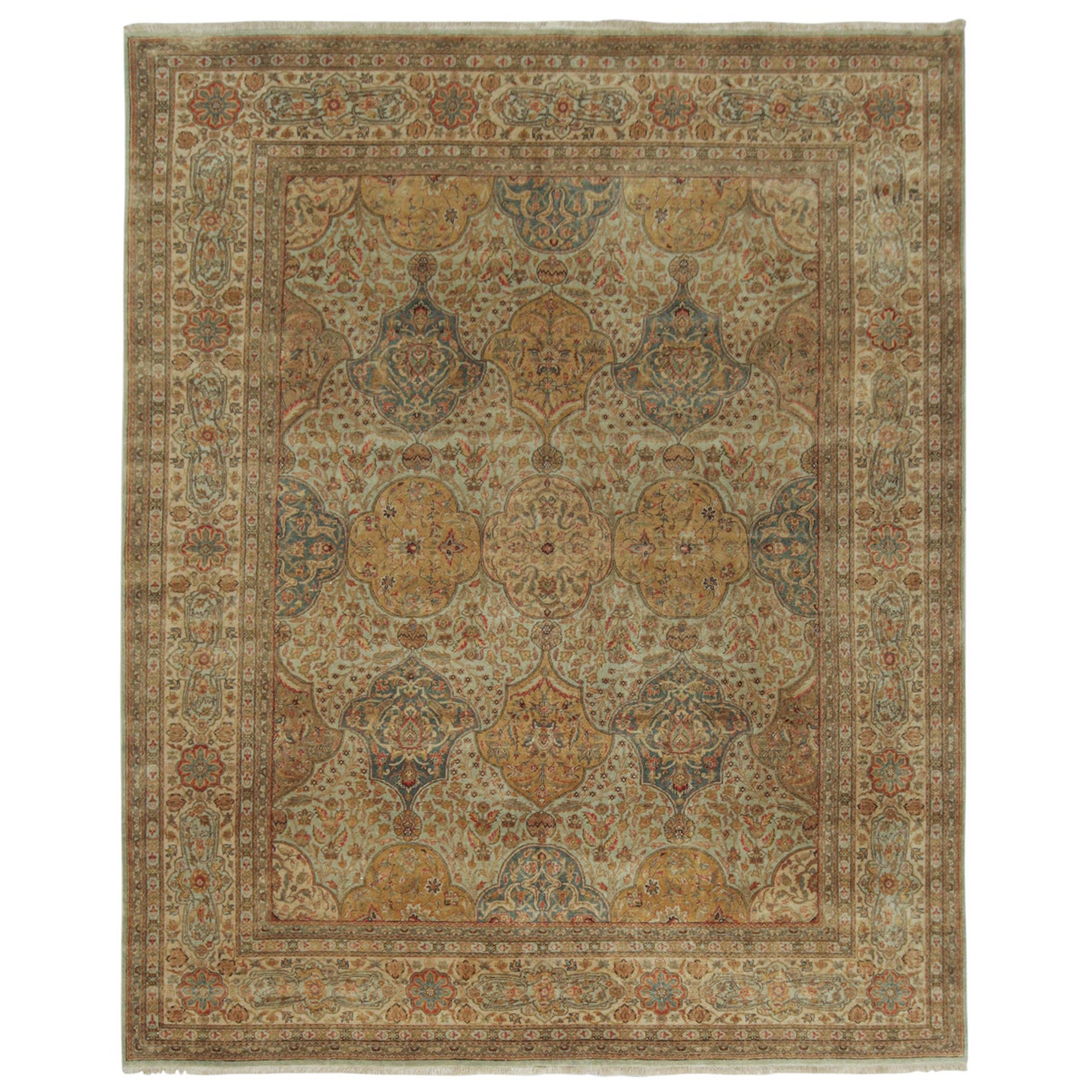 Rug & Kilim’s Classic style rug with Gold, Beige and Green Floral patterns