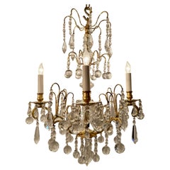 Antique French Crystal and Gold Bronze Chandelier, Circa 1910-1920.