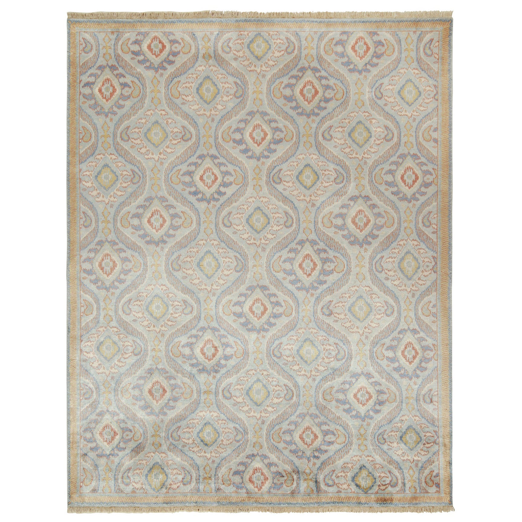 Alfombra de estilo ikats clásico de Rug & Kilim con motivos azul, dorado y rojo óxido en venta