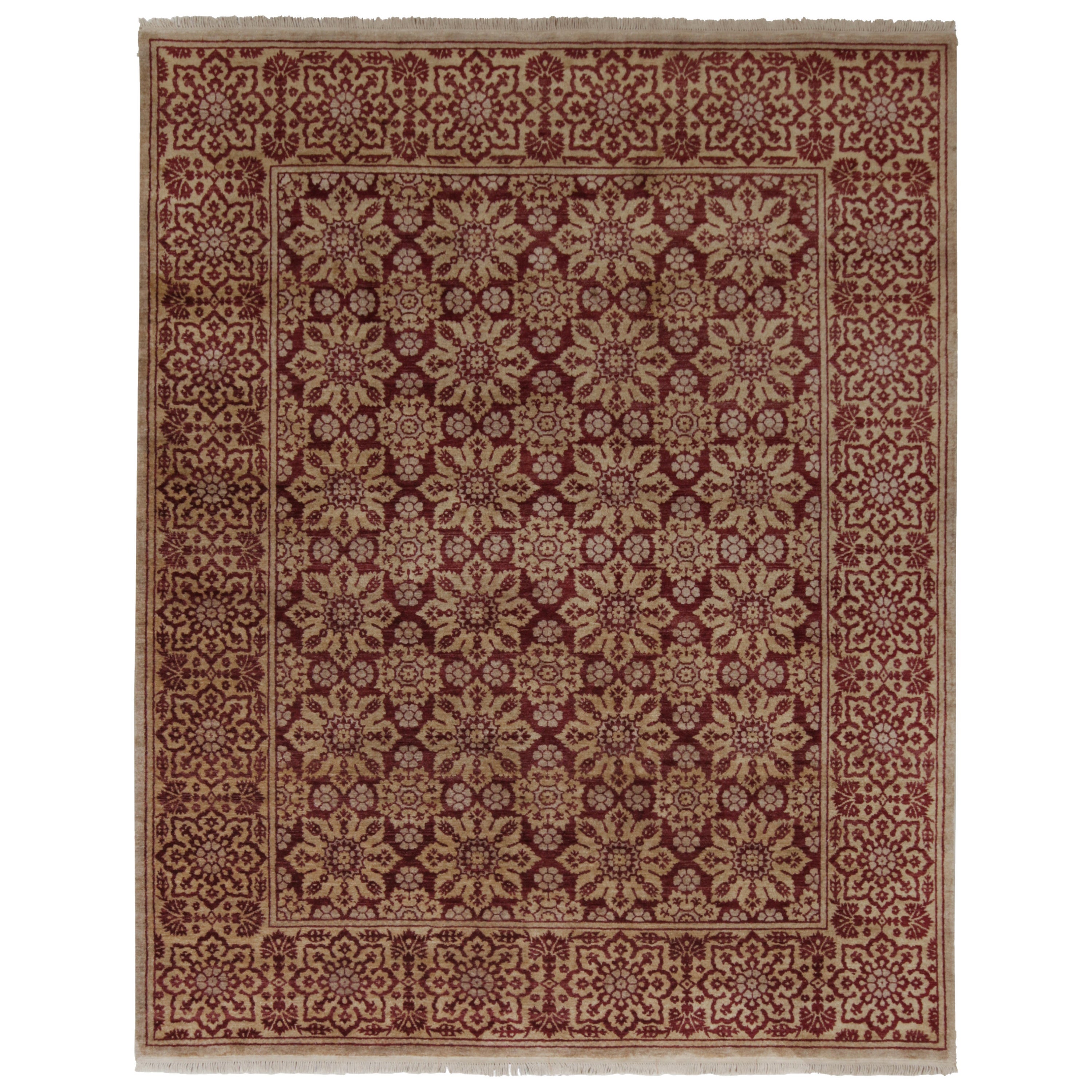 Rug & Kilim’s European Style Rug with Maroon & Gold Floral Pattern For Sale