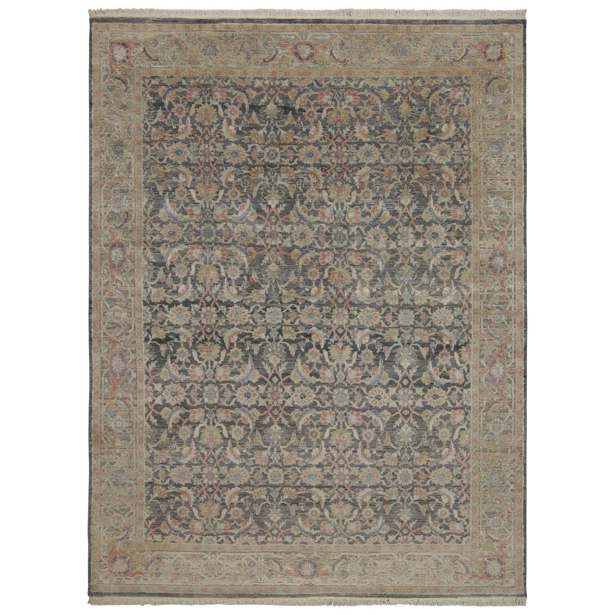Rug & Kilim’s Herati Style Rug with Gray, Blue and Beige-Brown Floral Patterns