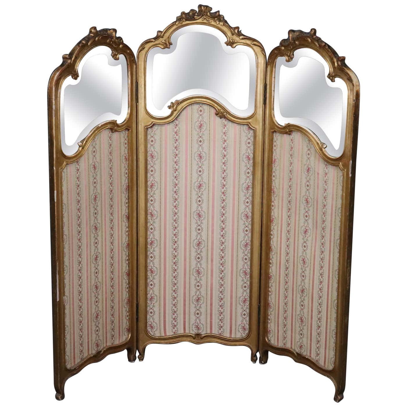 Antique 19th Century Louis XV Style Rococo 3 Panel Screen Room Divider ...