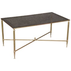 French Regency Style Brass Glass Top Coffee Table attributed to Maison Jansen