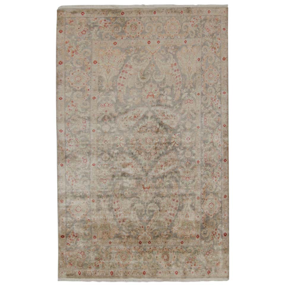 Rug and Kilim's Hand Knotted Tudor Style Rug Beige Green Classic Floral ...